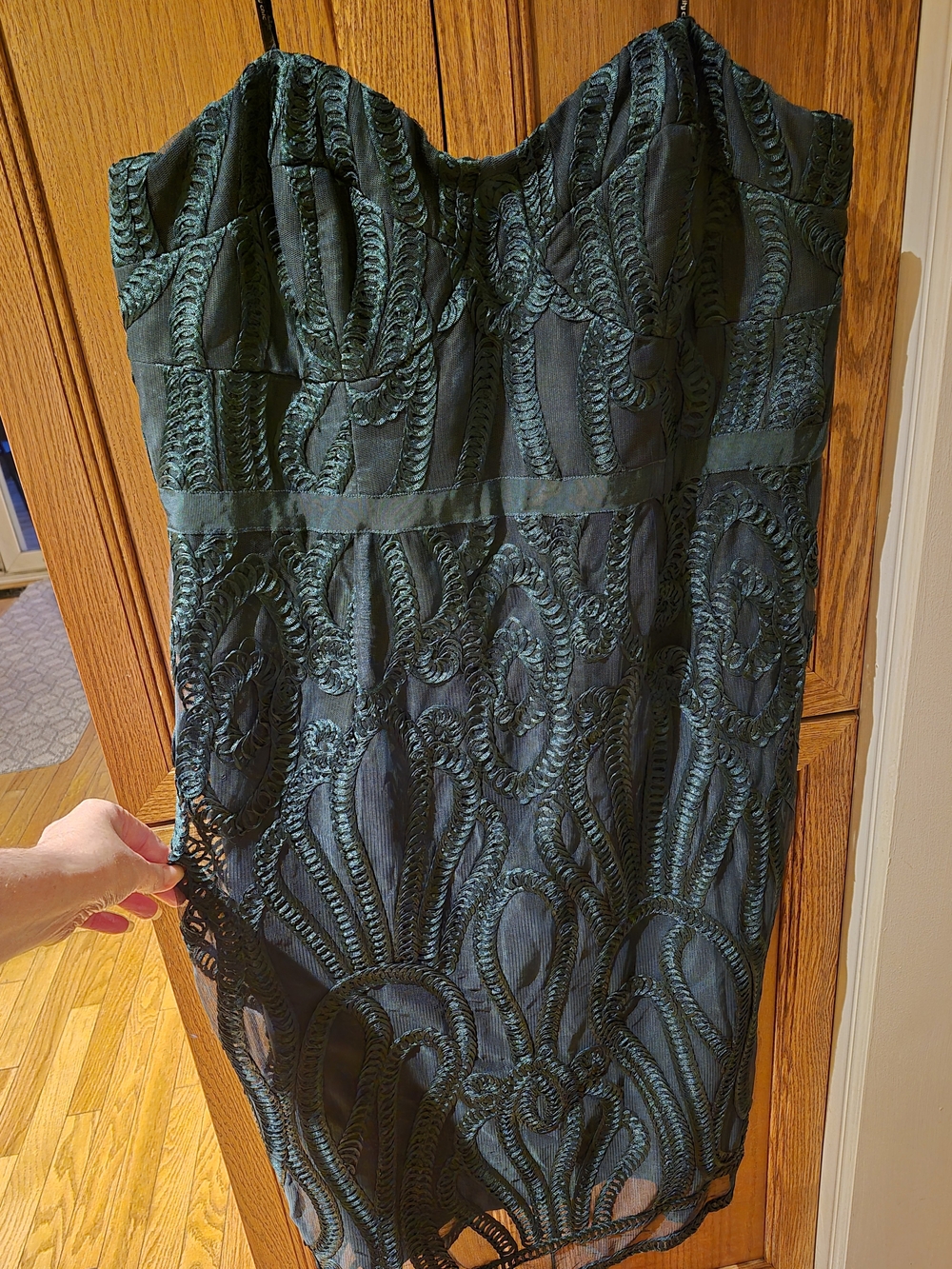 Strapless Dark Green Lace Cocktail Dress